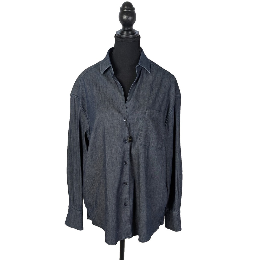 Weekend Max Mara Indigo Stretch Denim Button-Up Shirt Size 4 New Without Tags